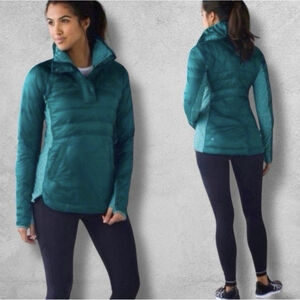 Lululemon Athletica Goose Down For A Run Pullover Jacket Sz 6 Small Teal Green